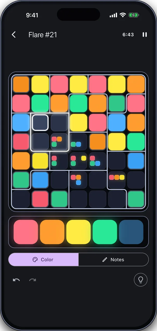 A Chromaru puzzle in dark mode